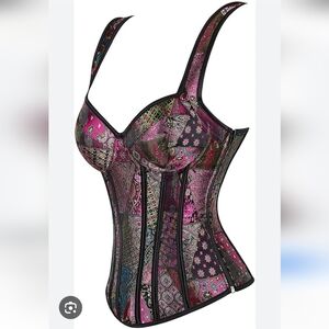 Elegant Patchwork Corset Top Jewel Tone Size XL